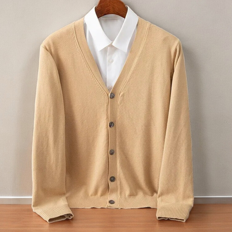 Isaac - Men's Button-Front Cashmere Cardigan with Ribbed Trim