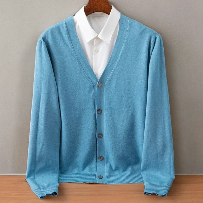 Isaac - Men's Button-Front Cashmere Cardigan with Ribbed Trim