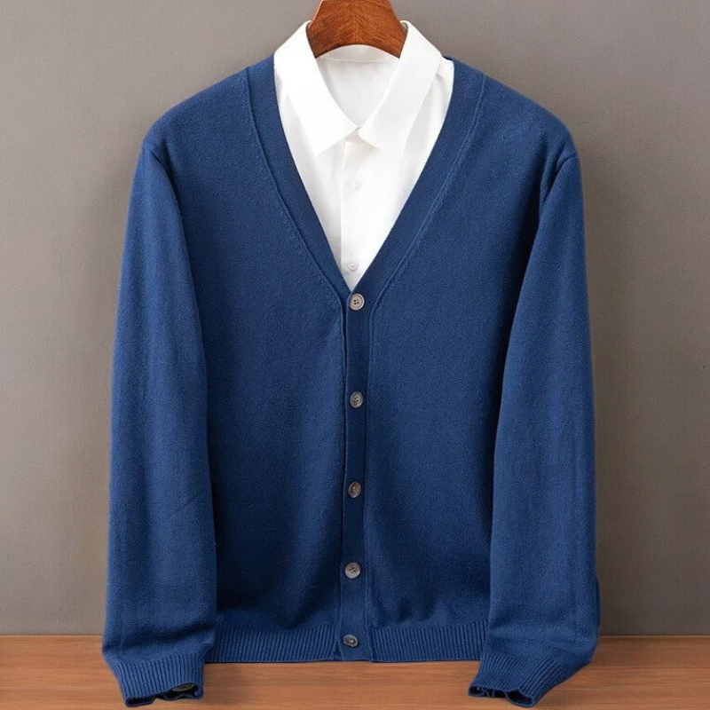 Isaac - Men's Button-Front Cashmere Cardigan with Ribbed Trim
