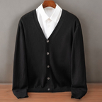 Isaac - Men's Button-Front Cashmere Cardigan with Ribbed Trim