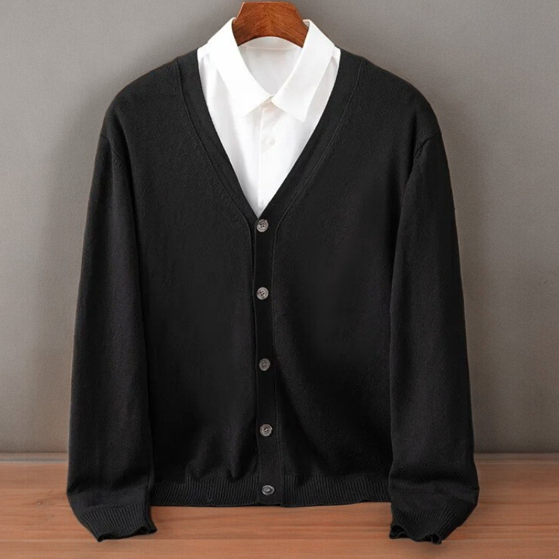 Isaac - Men's Button-Front Cashmere Cardigan with Ribbed Trim