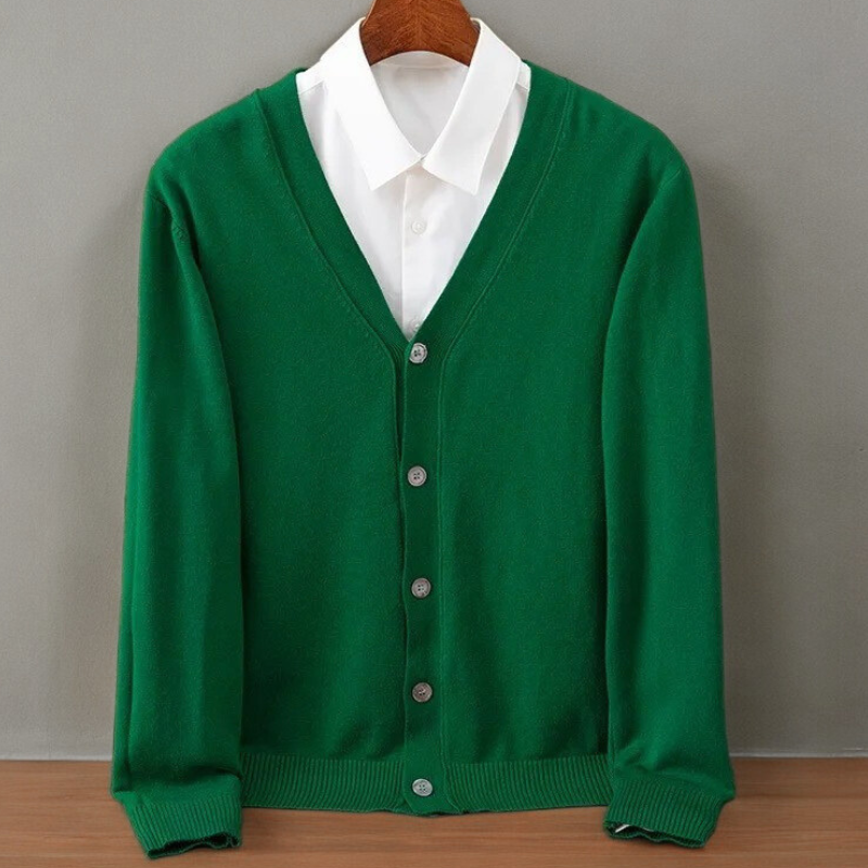 Isaac - Men's Button-Front Cashmere Cardigan with Ribbed Trim