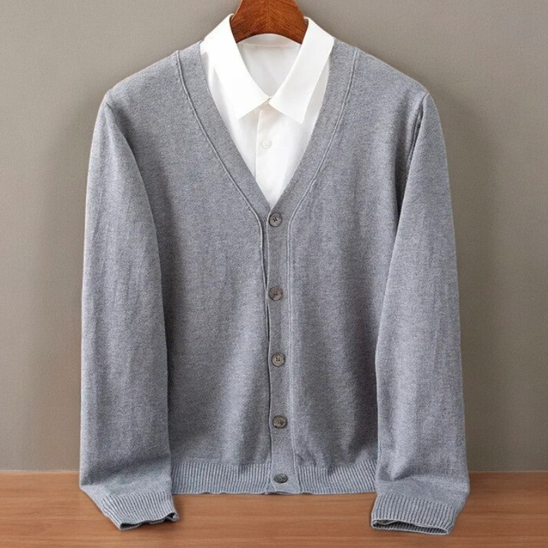 Isaac - Men's Button-Front Cashmere Cardigan with Ribbed Trim