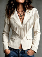 Itzel - Women's V-Neck Western Fringe Blazer 2