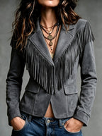 Itzel - Women's V-Neck Western Fringe Blazer 3