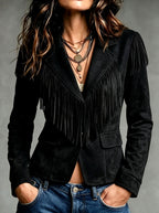 Itzel - Women's V-Neck Western Fringe Blazer 4