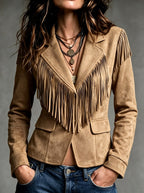 Itzel - Women's V-Neck Western Fringe Blazer 6