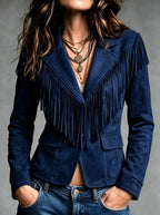 Itzel - Women's V-Neck Western Fringe Blazer 8