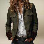 Janelle - Women's Military-Inspired Herringbone Jacket with Velvet Cuff Trim