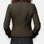 Janelle - Women's Military-Inspired Herringbone Jacket with Velvet Cuff Trim