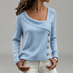 Janice - Women's Draped Collar Button Front Sweater 3