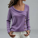 Janice - Women's Draped Collar Button Front Sweater 4