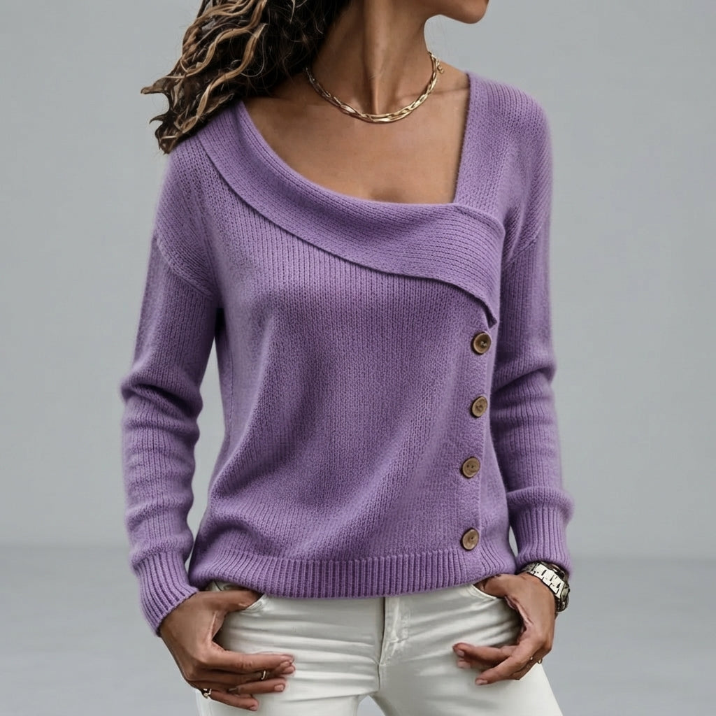 Janice - Women's Draped Collar Button Front Sweater 4