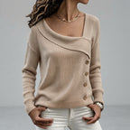 Janice - Women's Draped Collar Button Front Sweater 2