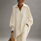 Jannike - Women's Polo Collar Batwing Oversized Sweater 2