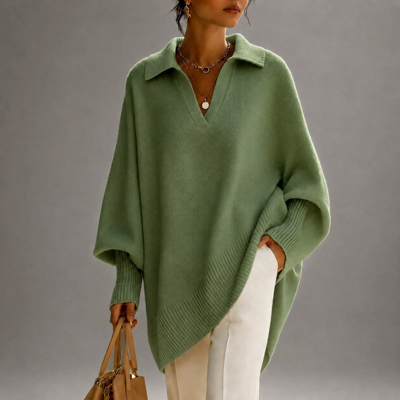 Jannike - Women's Polo Collar Batwing Oversized Sweater 3