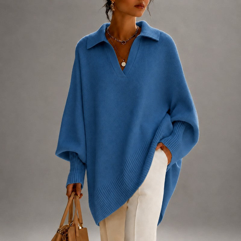 Jannike - Women's Polo Collar Batwing Oversized Sweater 5