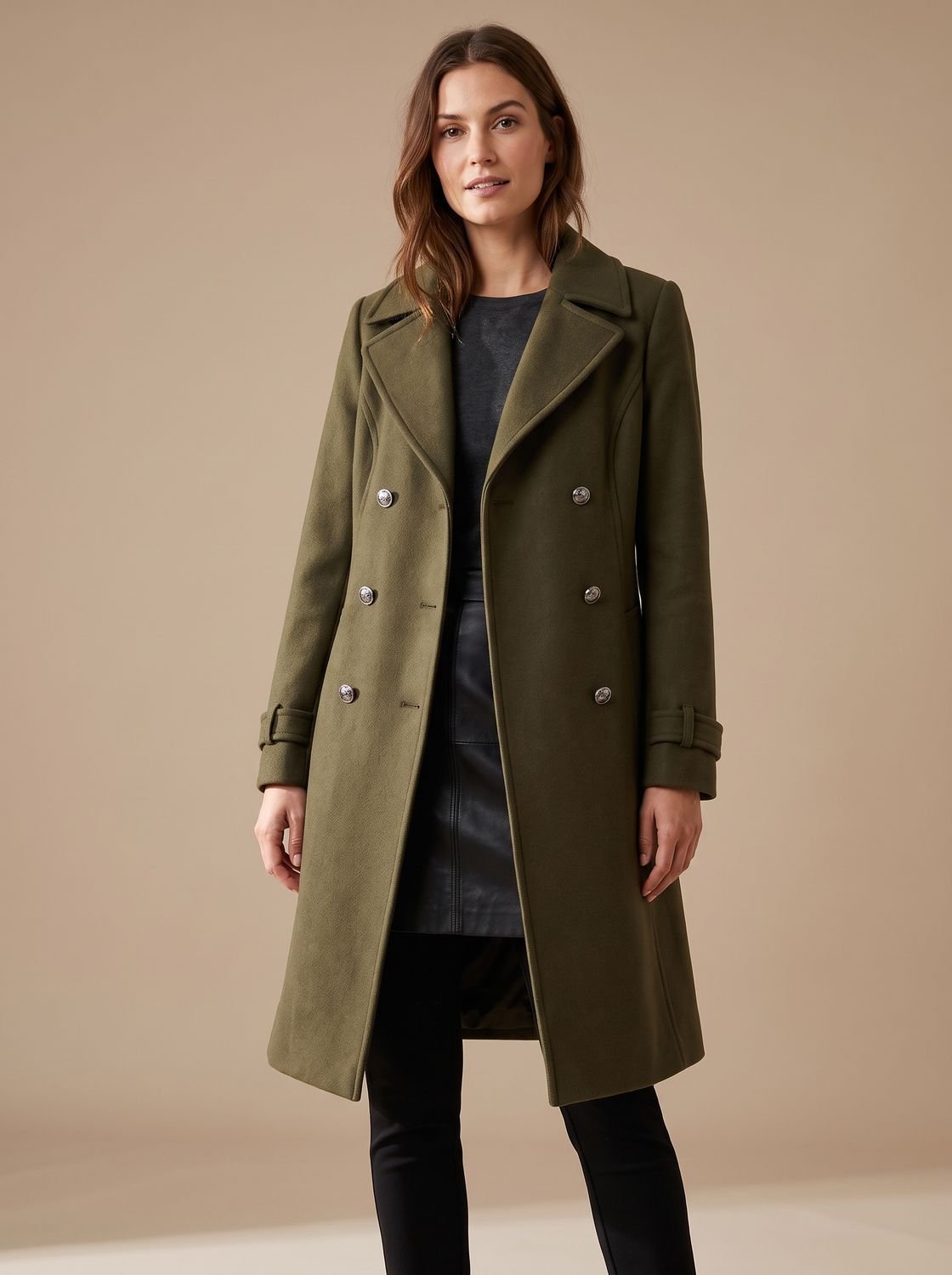 Jasmine - Women's Double-Breasted Wool Coat with Metal Buttons