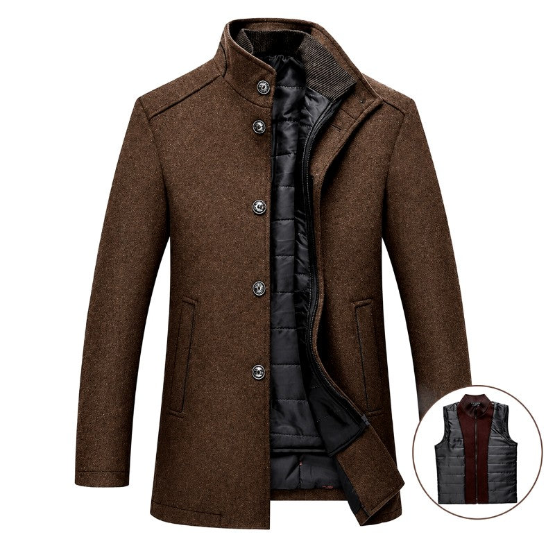 Jemmuel - Men's Quilted-Lining Stand Collar Long Coat 4