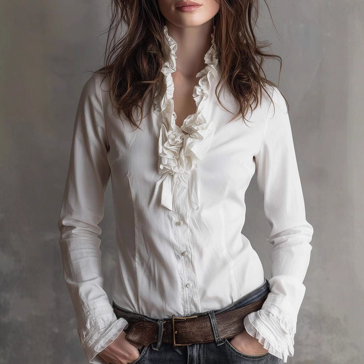 Jennie - Women's Ruffle Collar Button-Down Formal Blouse 1