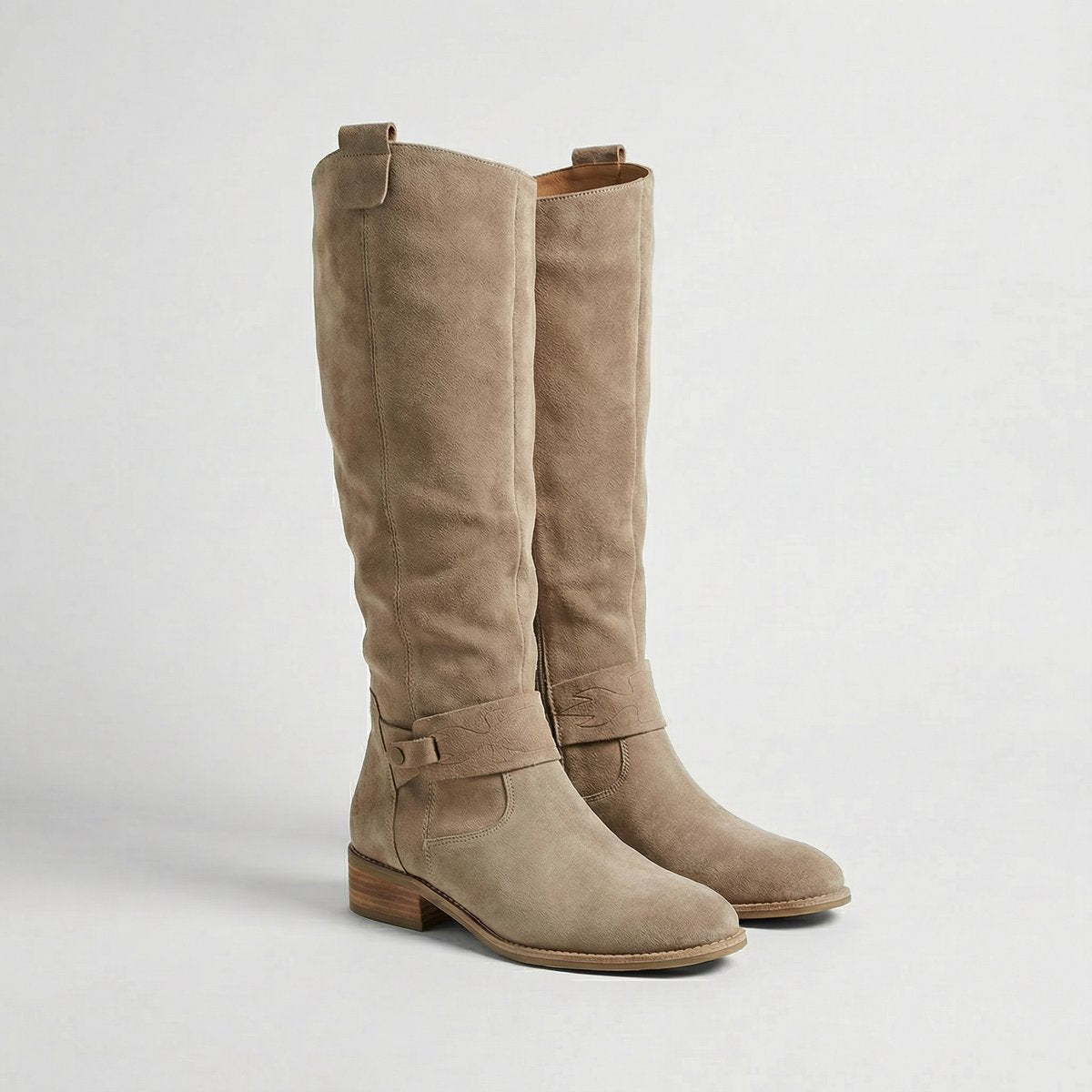 Juliana - Women's Slouch Knee-High Boots with Buckle Strap