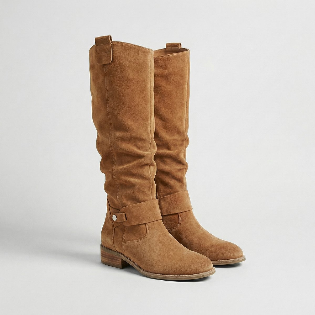 Juliana - Women's Slouch Knee-High Boots with Buckle Strap