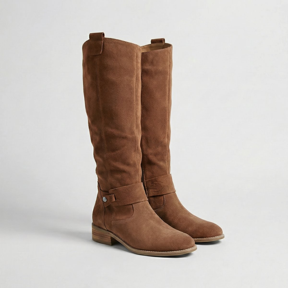 Juliana - Women's Slouch Knee-High Boots with Buckle Strap