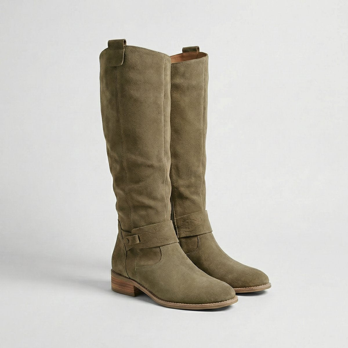 Juliana - Women's Slouch Knee-High Boots with Buckle Strap