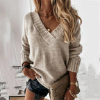 Juliet - Women's Ribbed V-Neck Pullover Sweater