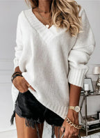 Juliet - Women's Ribbed V-Neck Pullover Sweater
