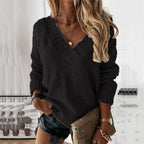 Juliet - Women's Ribbed V-Neck Pullover Sweater