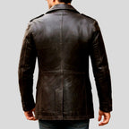Julius - Men's Double-Breasted Leather Coat with Buttons and Pockets 10