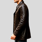 Julius - Men's Double-Breasted Leather Coat with Buttons and Pockets 8
