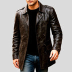 Julius - Men's Double-Breasted Leather Coat with Buttons and Pockets 9