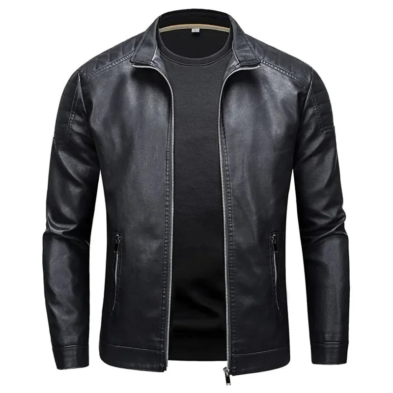 Kai - Men's Leather Moto Jacket with Stand Collar