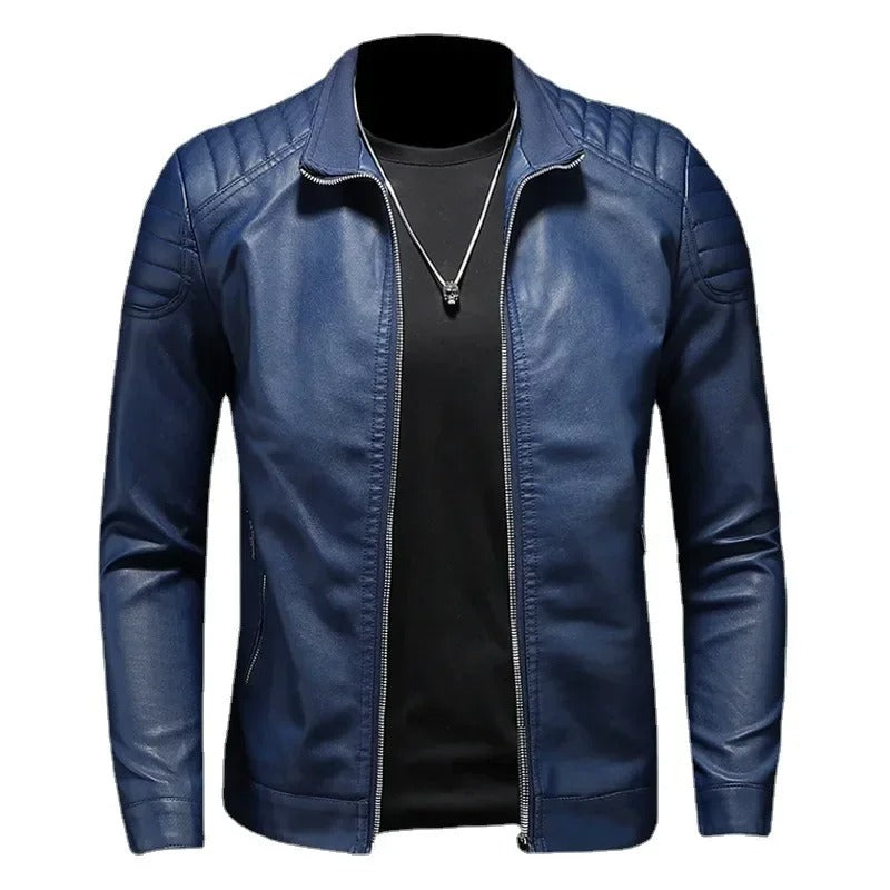 Kai - Men's Leather Moto Jacket with Stand Collar