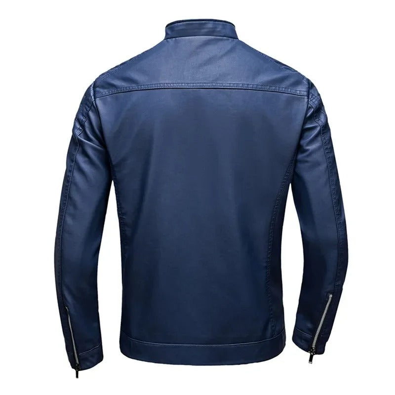 Kai - Men's Leather Moto Jacket with Stand Collar