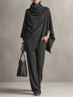 Kaia - Women's Cowl Neck Poncho & Pants Matching Set 1