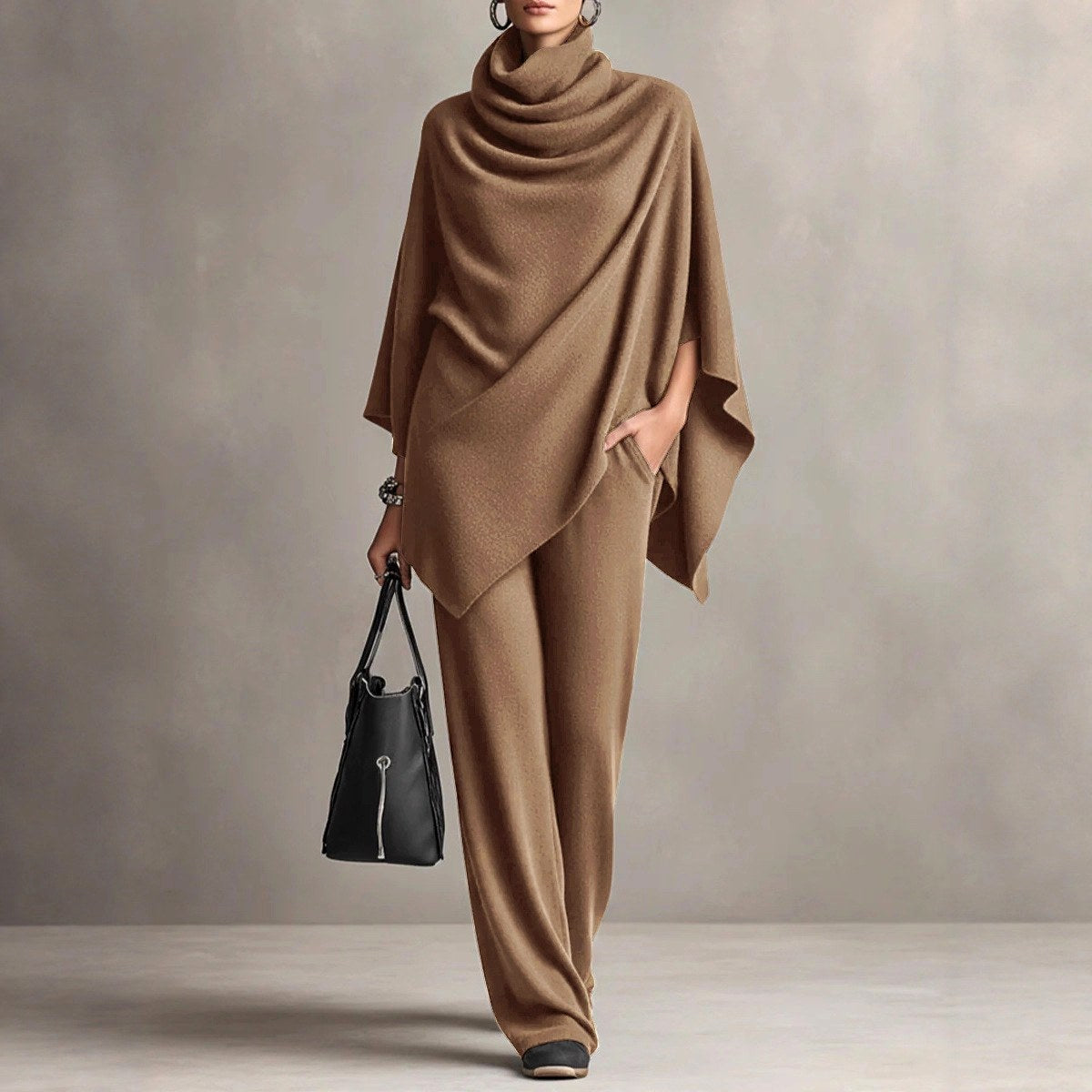 Kaia - Women's Cowl Neck Poncho & Pants Matching Set 3