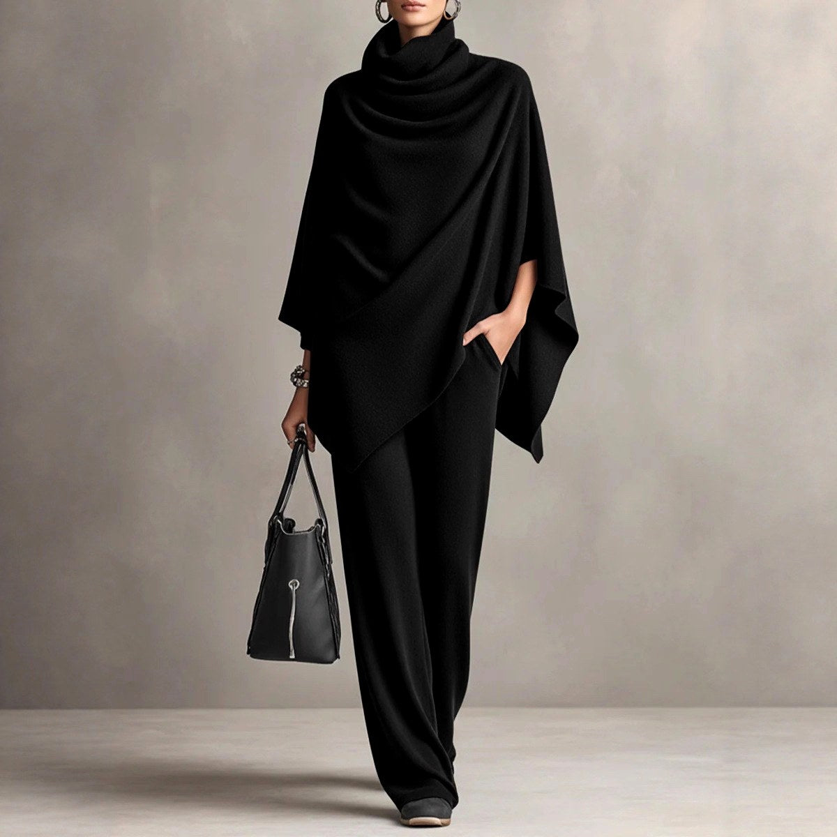 Kaia - Women's Cowl Neck Poncho & Pants Matching Set 4
