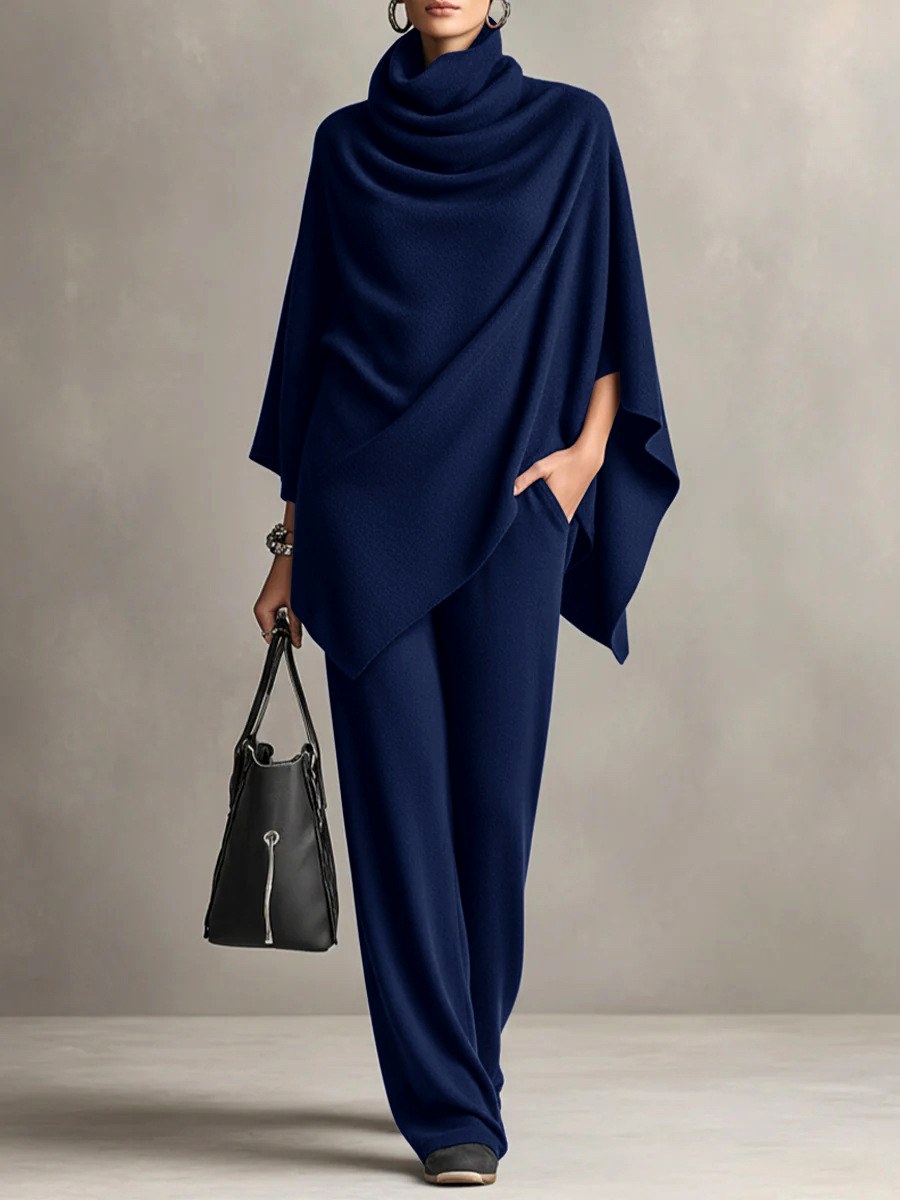 Kaia - Women's Cowl Neck Poncho & Pants Matching Set 5
