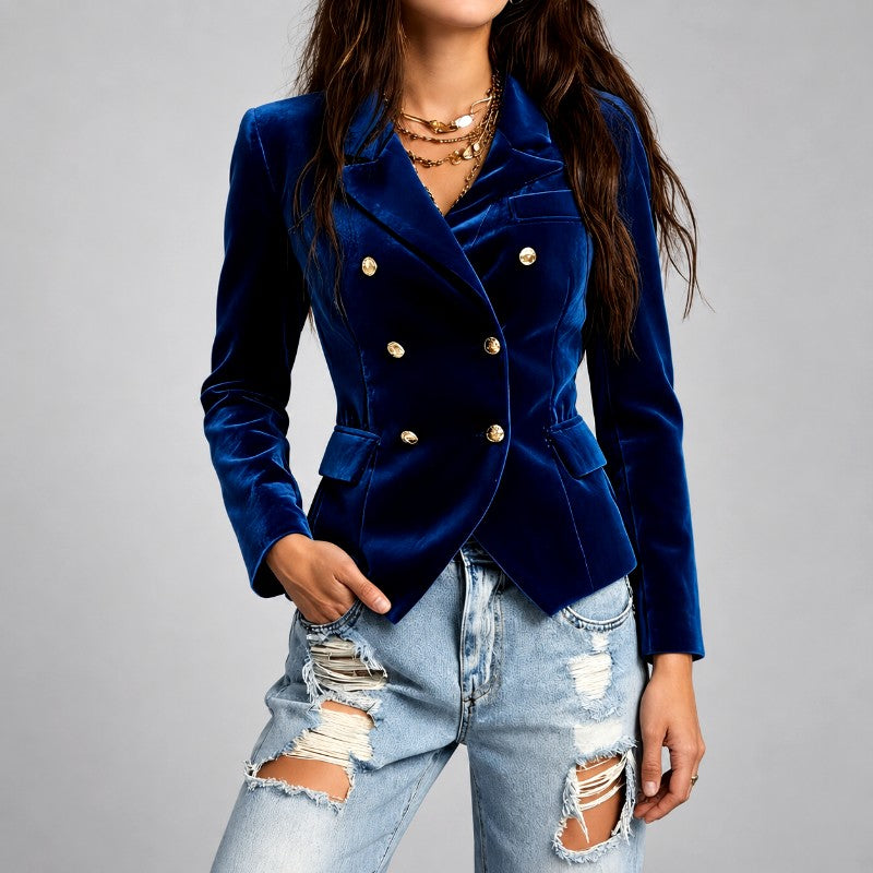 Karen - Women's Velvet Double-Breasted Fitted Blazer 1