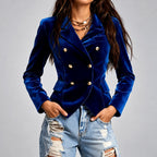 Karen - Women's Velvet Double-Breasted Fitted Blazer 3