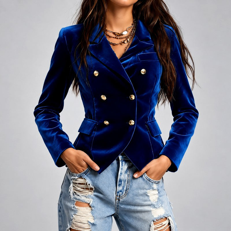 Karen - Women's Velvet Double-Breasted Fitted Blazer 3