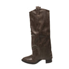 Karina - Women's Knee-High Slip-On Boots with Stacked Heel