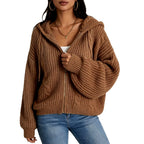 Karlyn - Women's Chunky Cable-Knit Full-Zip Hooded Cardigan 10