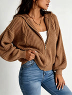 Karlyn - Women's Chunky Cable-Knit Full-Zip Hooded Cardigan 4
