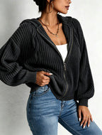 Karlyn - Women's Chunky Cable-Knit Full-Zip Hooded Cardigan 5