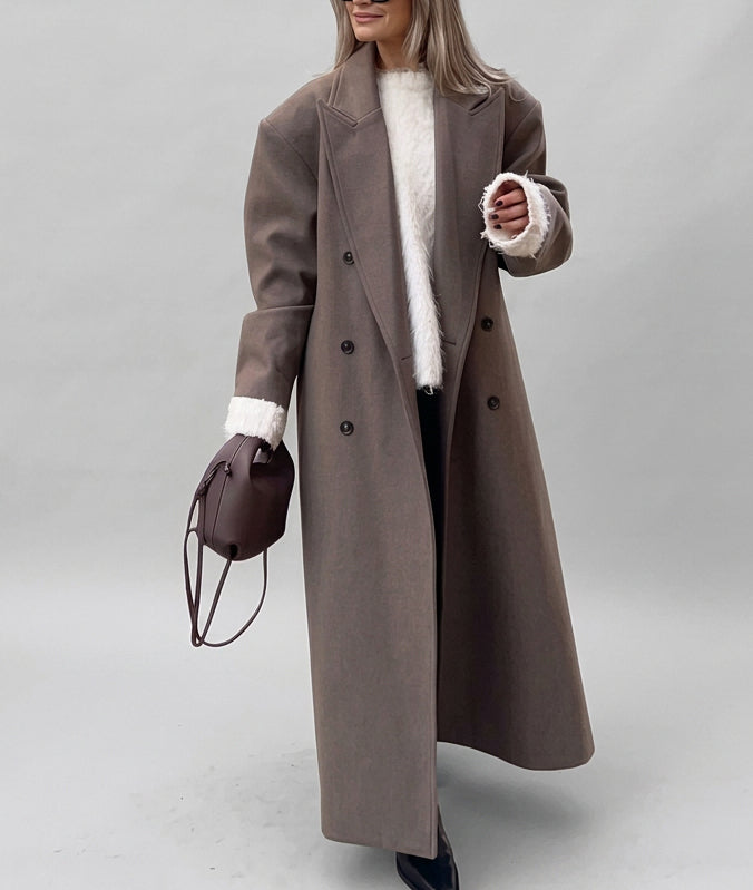 Karsyn - Women's Double-Breasted Wool Coat with Button Cuffs