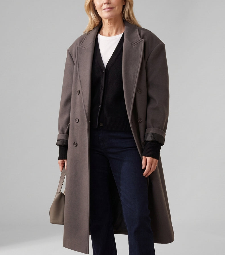 Karsyn - Women's Double-Breasted Wool Coat with Button Cuffs